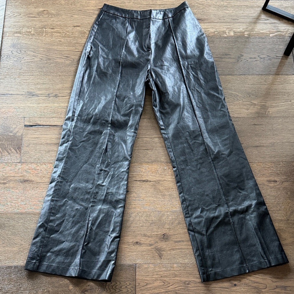 Lioness wide leg high waisted faux leather black pants - size M